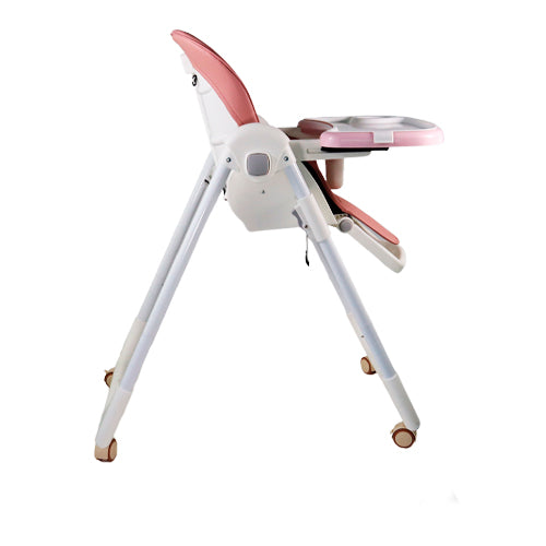 Cadeira alta com rodas | Evolutiva | Regulável em altura | Dobrável | Tabuleiro amovível | Rosa | Simba | Mobiclinic