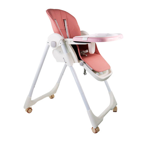Cadeira alta com rodas | Evolutiva | Regulável em altura | Dobrável | Tabuleiro amovível | Rosa | Simba | Mobiclinic
