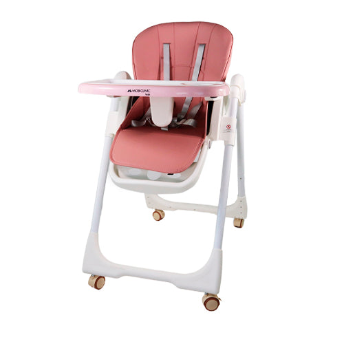 Cadeira alta com rodas | Evolutiva | Regulável em altura | Dobrável | Tabuleiro amovível | Rosa | Simba | Mobiclinic
