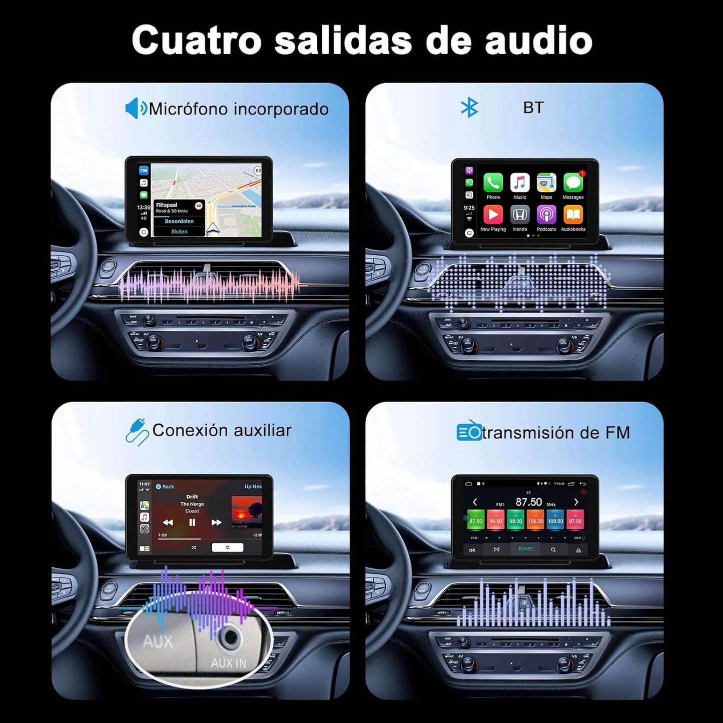 Carplay sem fios Android Auto, ecrã táctil IPS para carro com BT