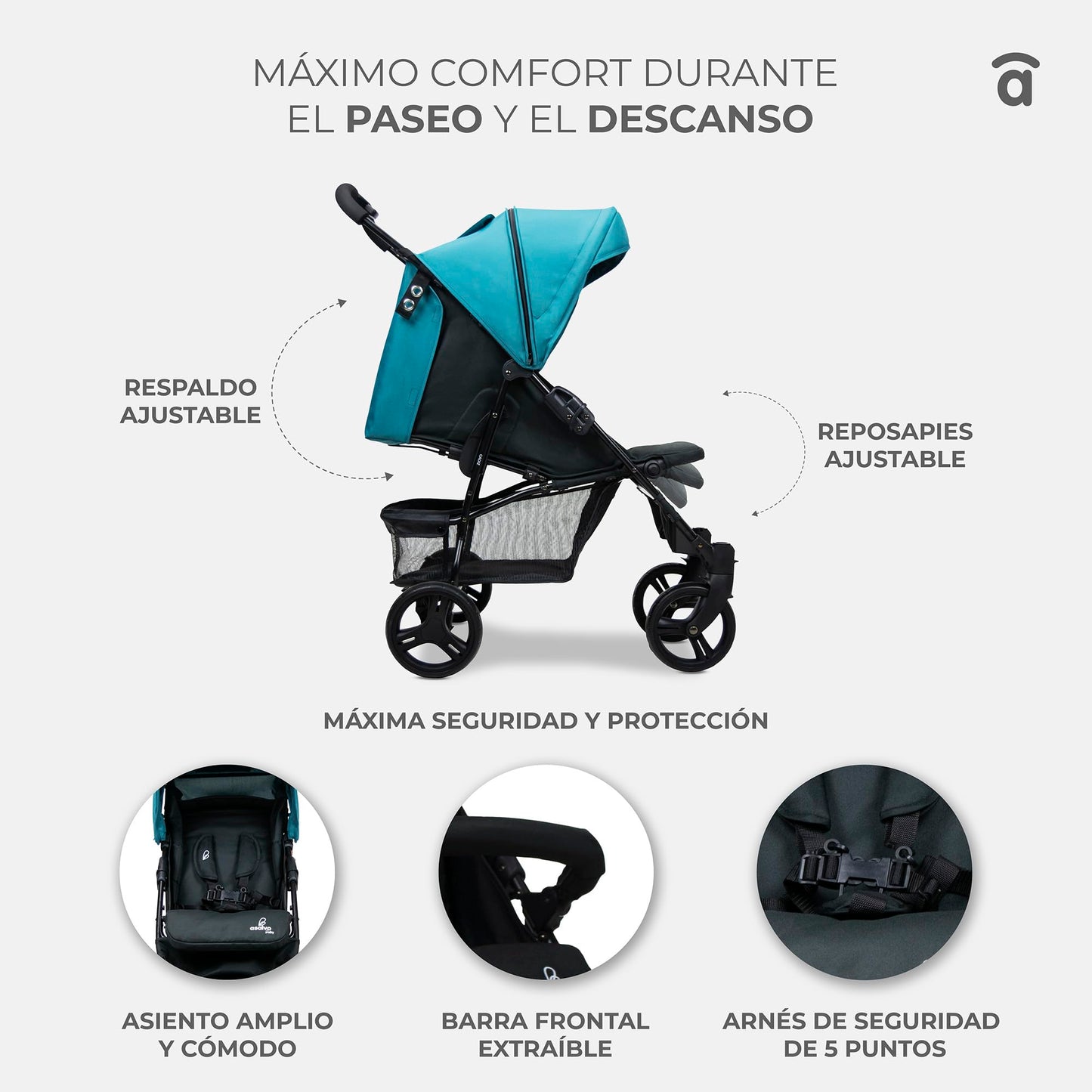 Carrinho de passeio ultra-leve, reclinável de 6 meses a 17 kg