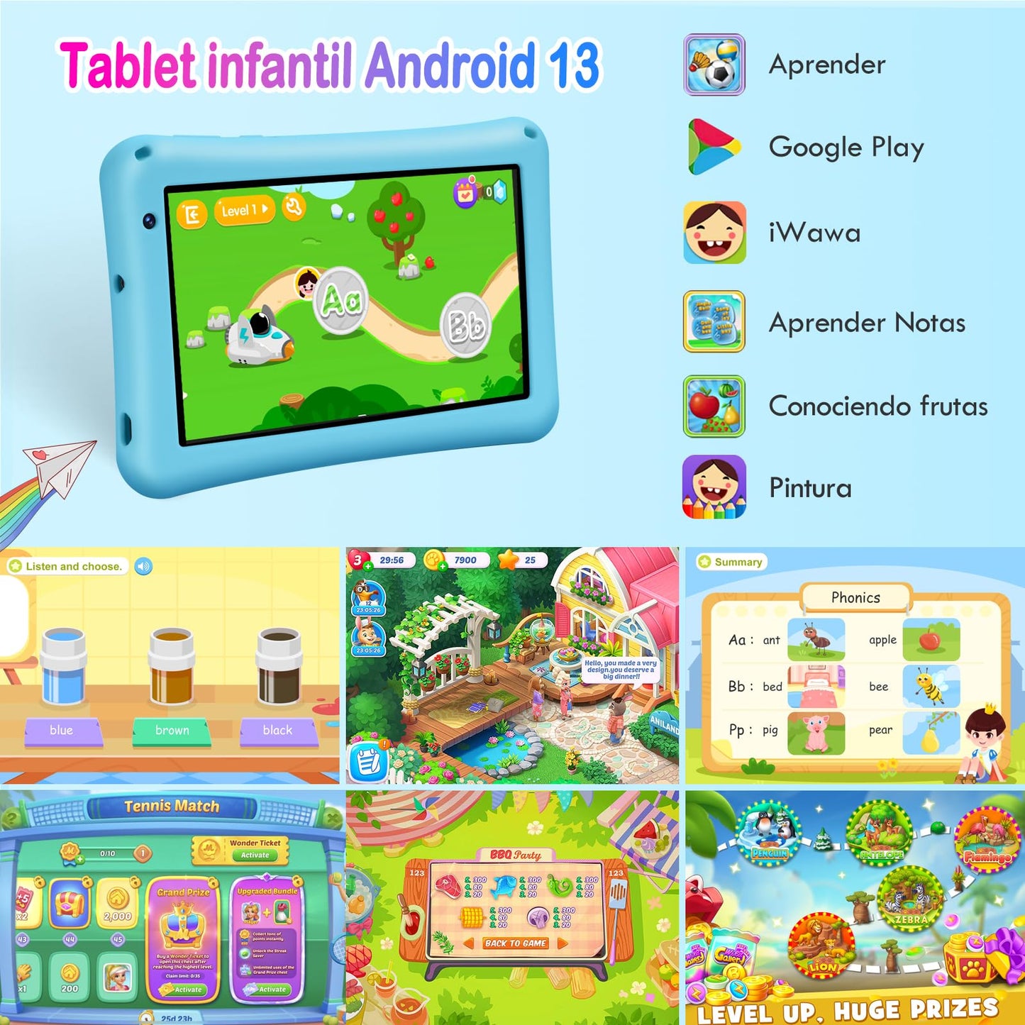 Tablet para crianças de 7 polegadas 8 GB RAM