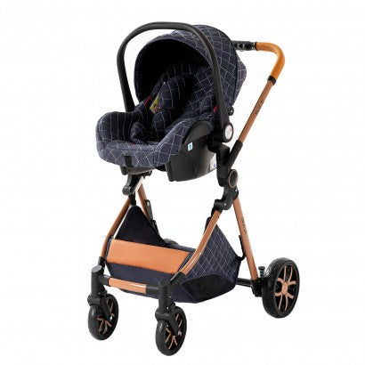 Carrinho Trio 3 em 1 – Azul/Dourado Luxury