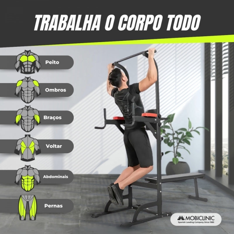 Estação de musculação | 9 em 1 |Capacidade máxima 250kg |Altura ajustável | Antiderrapante| Dobrável | DOMIFIT | Mobiclinic