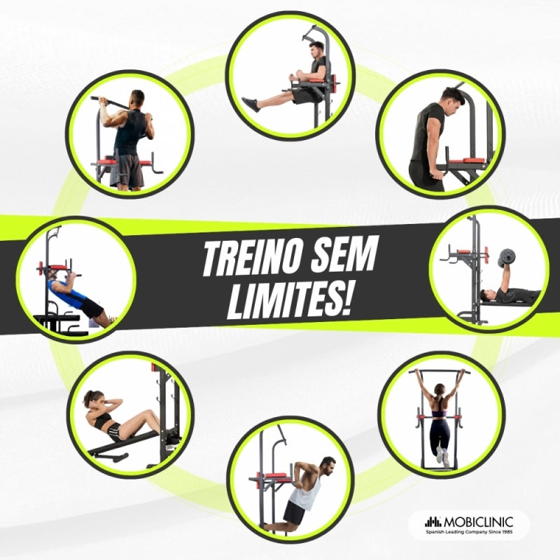 Estação de musculação | 9 em 1 |Capacidade máxima 250kg |Altura ajustável | Antiderrapante| Dobrável | DOMIFIT | Mobiclinic