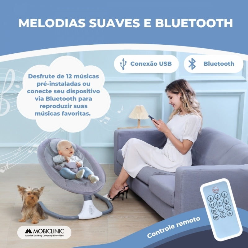 Rede de balanço | Tuktuk | Velocidade ajustável | Barra de música e brinquedos | Arnêas de 3 pontos | Mosquiteiro | Mobiclinic
