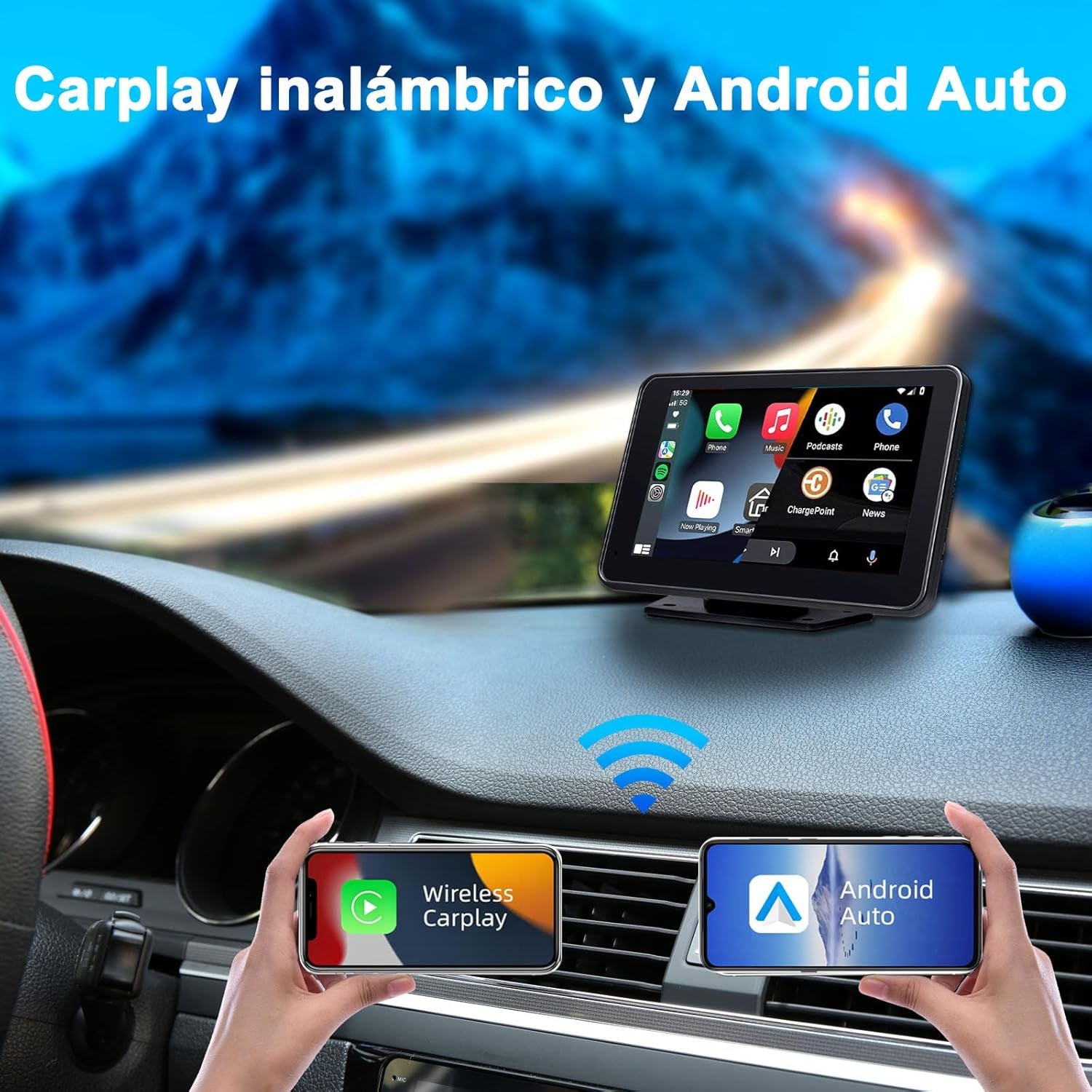 Carplay sem fios Android Auto, ecrã táctil IPS para carro com BT