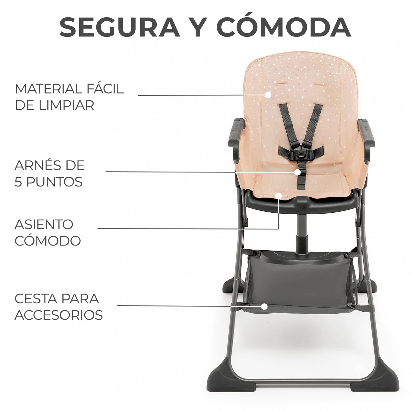 Cadeira alta para bebé, ergonómica, confortável, reclinável, dobrável