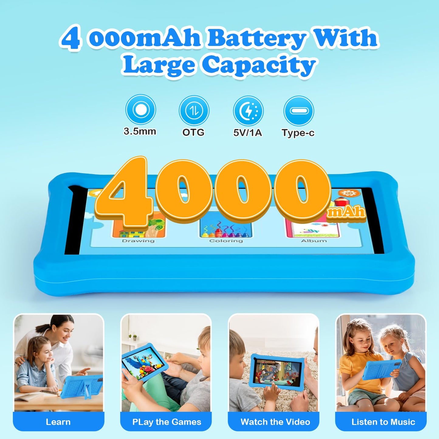Tablet para crianças de 7 polegadas  RAM 8 GB ROM 64 GB