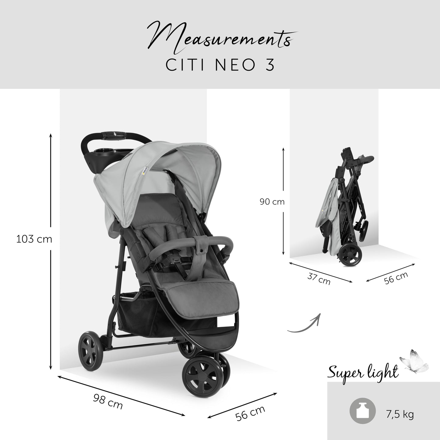 Carrinho de passeio leve 3 rodas até 22 quilos