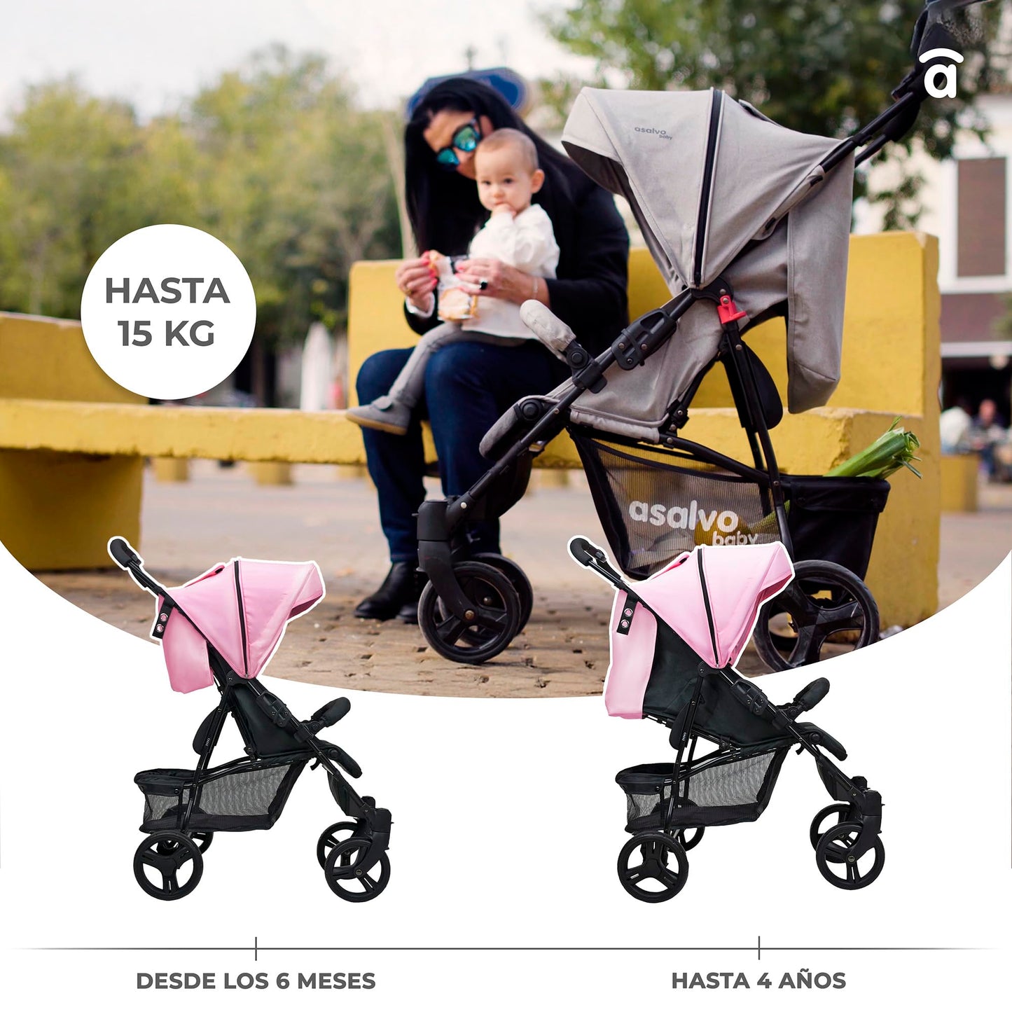 Carrinho de passeio ultra-leve, reclinável de 6 meses a 17 kg