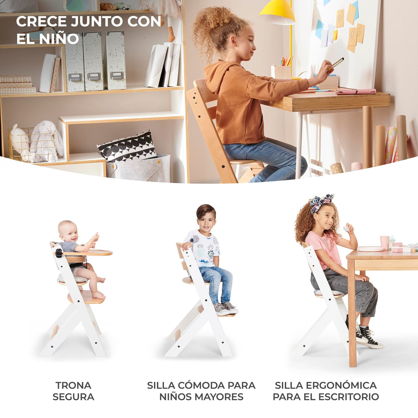 Cadeira alta bebé de madeira, infantil, portátil, para crianças