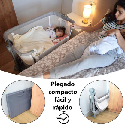 Mini berço com rodas, dobrável rápido, altura ajustável 5 níveis, berço de viagem