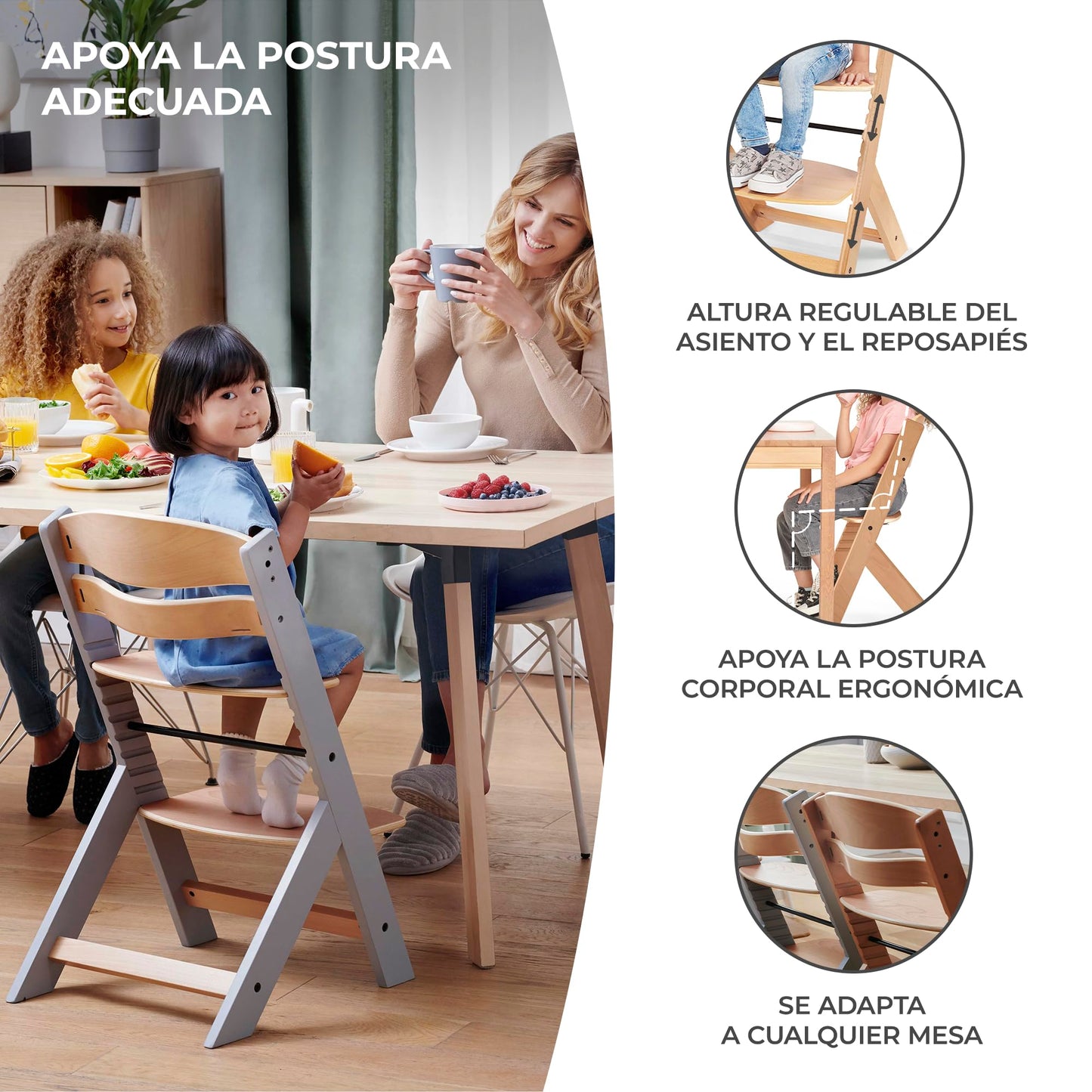Cadeira alta bebé de madeira, infantil, portátil, para crianças