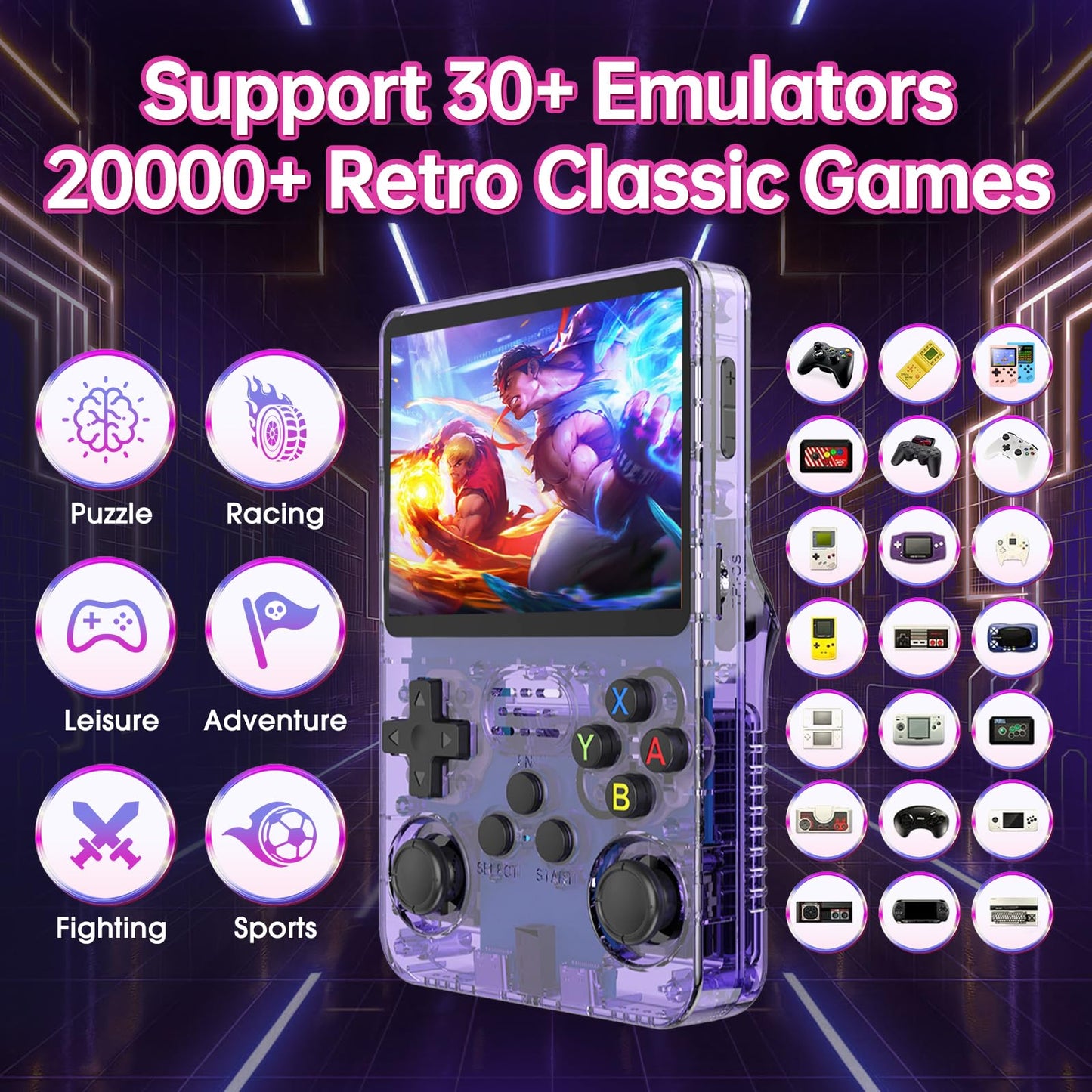 Consola de jogos portátil retro, ecrã IPS de 3,5 polegadas
