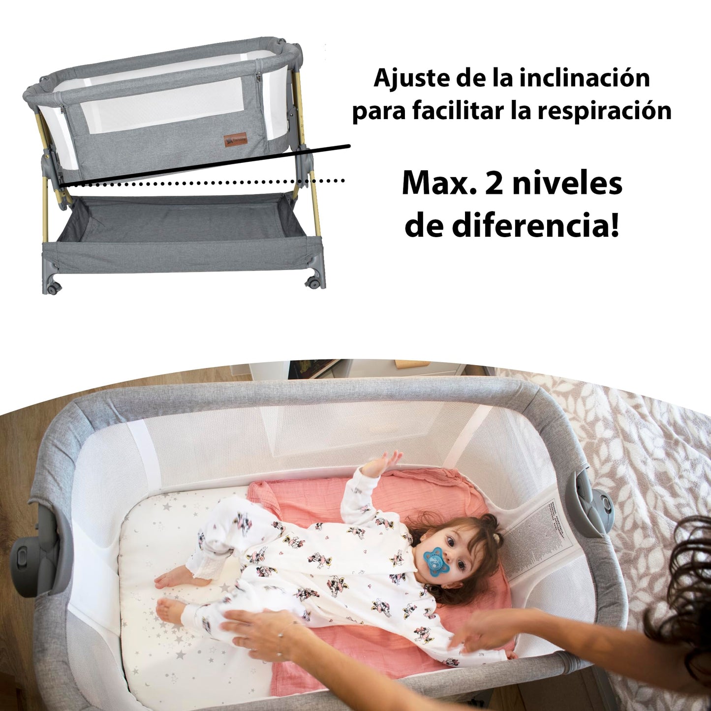 Mini berço com rodas, dobrável rápido, altura ajustável 5 níveis, berço de viagem