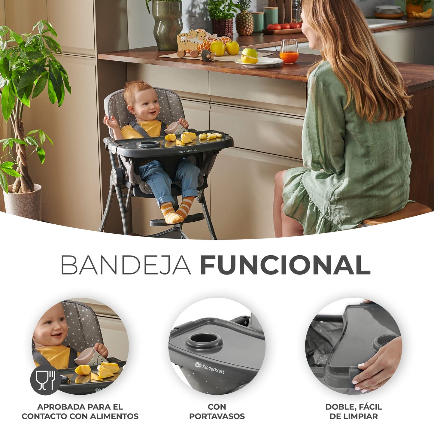 Cadeira alta para bebé, ergonómica, confortável, reclinável, dobrável