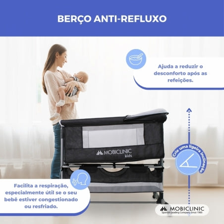 Berço 3 em 1 |Co-leito |Cadeira balanço |3 alturas ajustáveis|Rede mosquiteira e cesto |Com colchão | 360º| Night|Mobiclinic
