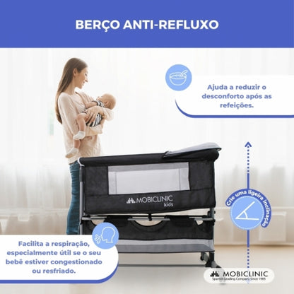 Berço 3 em 1 |Co-leito |Cadeira balanço |3 alturas ajustáveis|Rede mosquiteira e cesto |Com colchão | 360º| Night|Mobiclinic