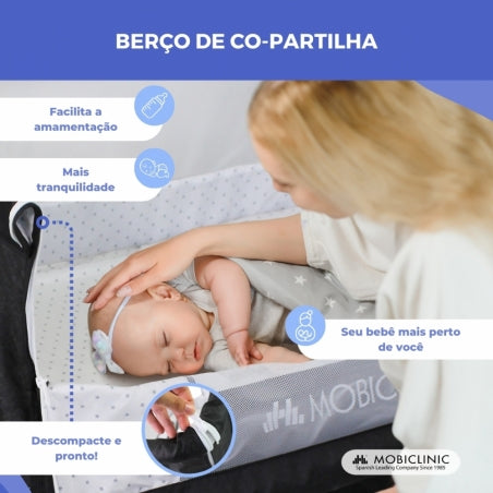 Berço 3 em 1 |Co-leito |Cadeira balanço |3 alturas ajustáveis|Rede mosquiteira e cesto |Com colchão | 360º| Night|Mobiclinic