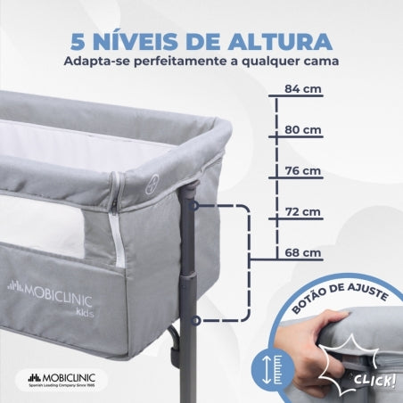 Berço co-leito | Altura ajustável | Abertura lateral | Até 15 kg | Bolsa de transporte | Fácil montagem | Moon | Mobiclinic