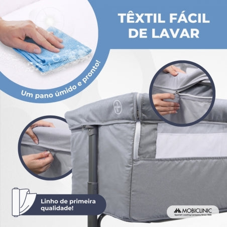 Berço co-leito | Altura ajustável | Abertura lateral | Até 15 kg | Bolsa de transporte | Fácil montagem | Moon | Mobiclinic