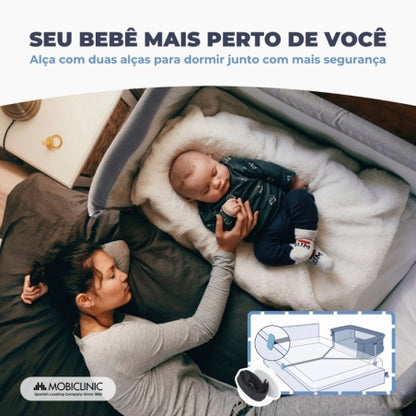 Berço co-leito | Altura ajustável | Abertura lateral | Até 15 kg | Bolsa de transporte | Fácil montagem | Moon | Mobiclinic