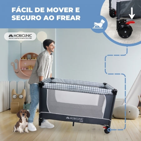 Berço de viagem 3 em 1 | Trocador | Cercadinho | Portátil | Dobrável | Bolsa de transporte | Cinza | Caelum | Mobiclinic