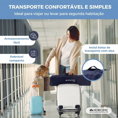 Berço de viagem com rodas |Portátil | Dobrável | Resistente | Tecido respirável | Bolsa de transporte | Azul| Mofli |Mobiclinic
