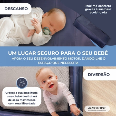 Berço de viagem com rodas |Portátil | Dobrável | Resistente | Tecido respirável | Bolsa de transporte | Azul| Mofli |Mobiclinic
