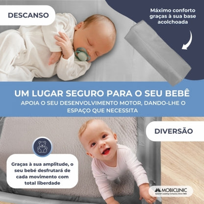 Berço de viagem | Portátil | Dobrável | Resistente | Tecido respirável | Bolsa de transporte | Cinza | Mofli | Mobiclinic