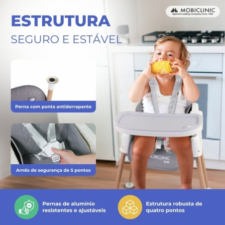Cadeira alta bebê | Evolucionária | Dobrável | 3 em 1 | Bandeja ajustável | Alças segurança | Viagem | Jogo | Kiara | Mobiclinic