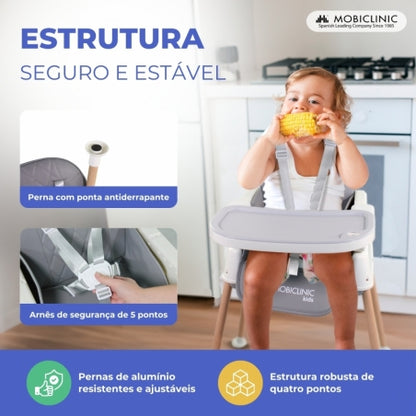 Cadeira alta bebê | Evolucionária | Dobrável | 3 em 1 | Bandeja ajustável | Alças segurança | Viagem | Jogo | Kiara | Mobiclinic