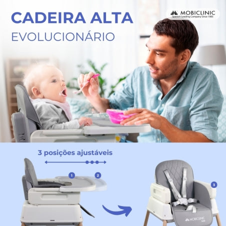 Cadeira alta bebê | Evolucionária | Dobrável | 3 em 1 | Bandeja ajustável | Alças segurança | Viagem | Jogo | Kiara | Mobiclinic