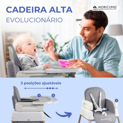 Cadeira alta bebê | Evolucionária | Dobrável | 3 em 1 | Bandeja ajustável | Alças segurança | Viagem | Jogo | Kiara | Mobiclinic