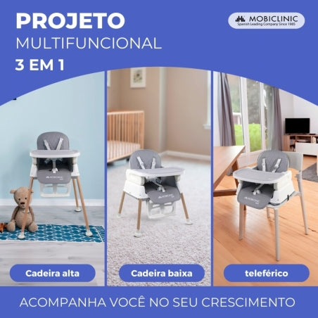 Cadeira alta bebê | Evolucionária | Dobrável | 3 em 1 | Bandeja ajustável | Alças segurança | Viagem | Jogo | Kiara | Mobiclinic