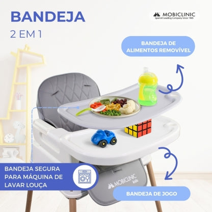 Cadeira alta bebê | Evolucionária | Dobrável | 3 em 1 | Bandeja ajustável | Alças segurança | Viagem | Jogo | Kiara | Mobiclinic
