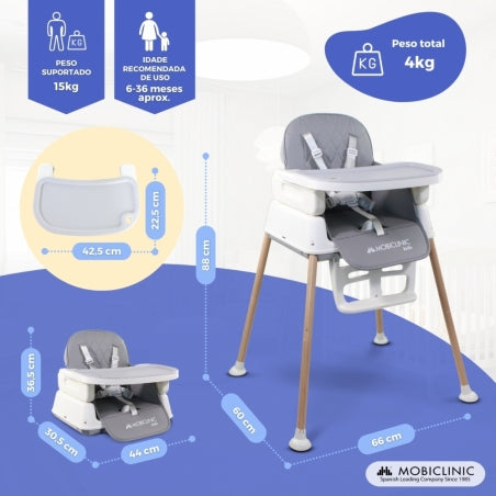 Cadeira alta bebê | Evolucionária | Dobrável | 3 em 1 | Bandeja ajustável | Alças segurança | Viagem | Jogo | Kiara | Mobiclinic
