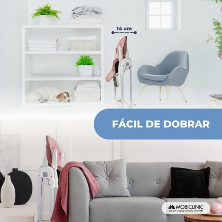 Cadeira alta com rodas | Evolutiva | Regulável em altura | Dobrável | Tabuleiro amovível | Rosa | Simba | Mobiclinic