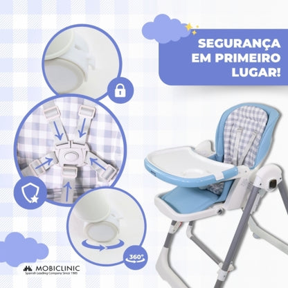Cadeira alta e baloiço | Dobravel | Rodas e bandeja | Capacidade máx 15kg | 6-36 meses | Ajustável | Azul | Nala | Mobiclinic