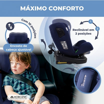 Cadeira auto | giratória 360º | Reclinável | 40-150 cm | 0-12 anos | Top Tether | Ajustável | Azul | Pandafix | Mobiclinic
