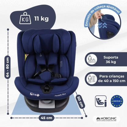 Cadeira auto | giratória 360º | Reclinável | 40-150 cm | 0-12 anos | Top Tether | Ajustável | Azul | Pandafix | Mobiclinic