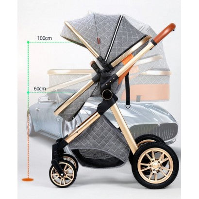 Carrinho de Bebê 3 em 1 Trio Azul/Dourado Lux