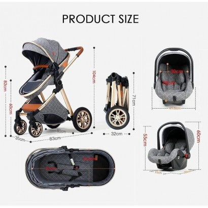 Carrinho de bebé 3 em 1 Trio Combo cor Cinzento/Dourado Lux