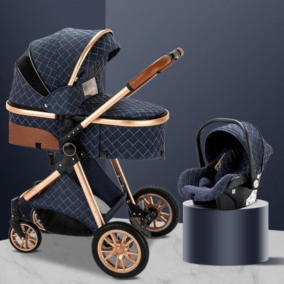 Carrinho de Bebê 3 em 1 Trio Azul/Dourado Lux