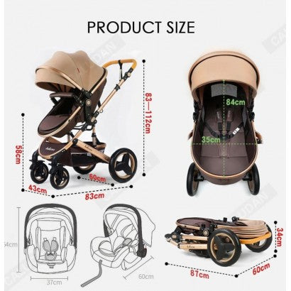 Carrinho de bebê Trio Castanho / Dourado