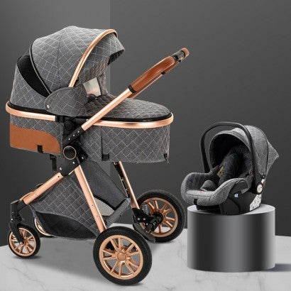 Carrinho de Bebé 3 em 1 Trio Lux Cinzento/Dourado
