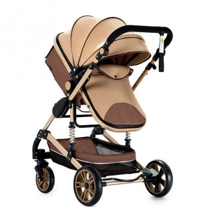 Carrinho de bebê Trio Castanho / Dourado