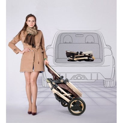 Carrinho de bebê Trio Castanho / Dourado