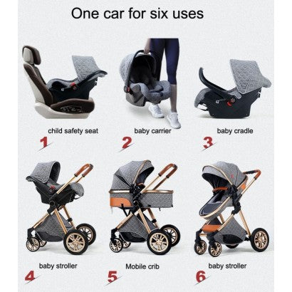 Carrinho de Bebê 3 em 1 Trio Azul/Dourado Lux